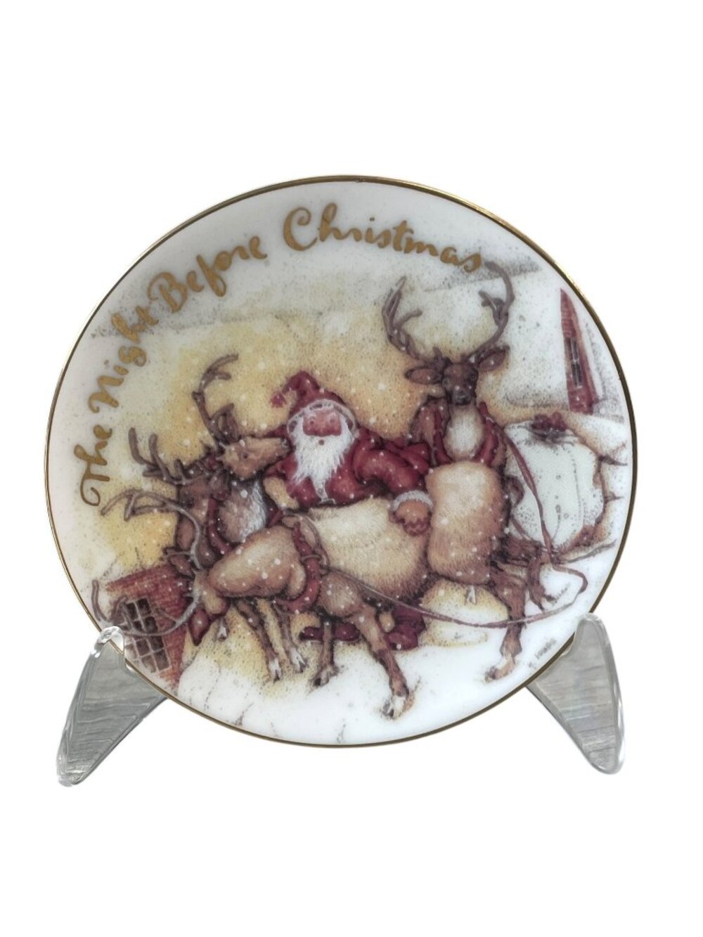 Summit Corp The Night Before Christmas Collector Plate 1991 Santa Reindeer Japan